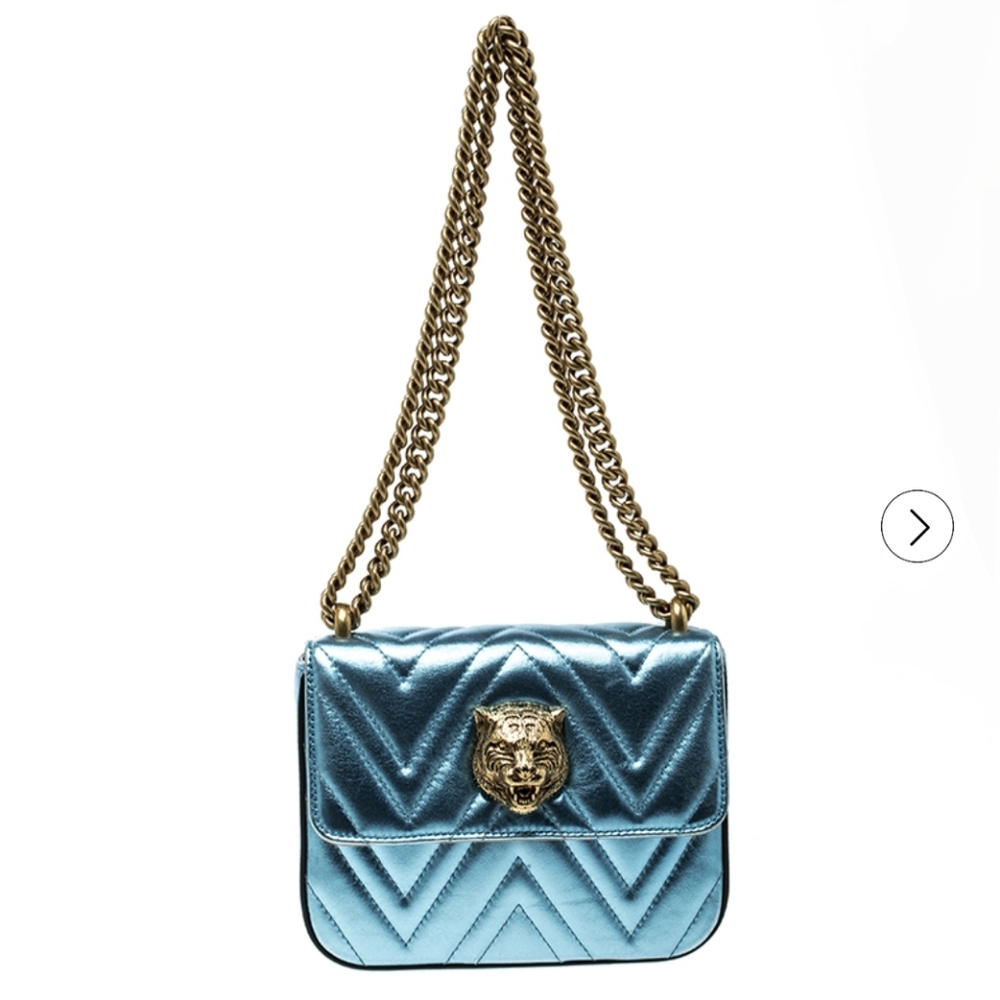 Gucci Metallic Light Blue Chevron Tiger Broadway